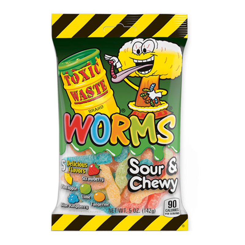 Toxic Waste Sour Gummy Worms 5oz (142g) Peg Bag